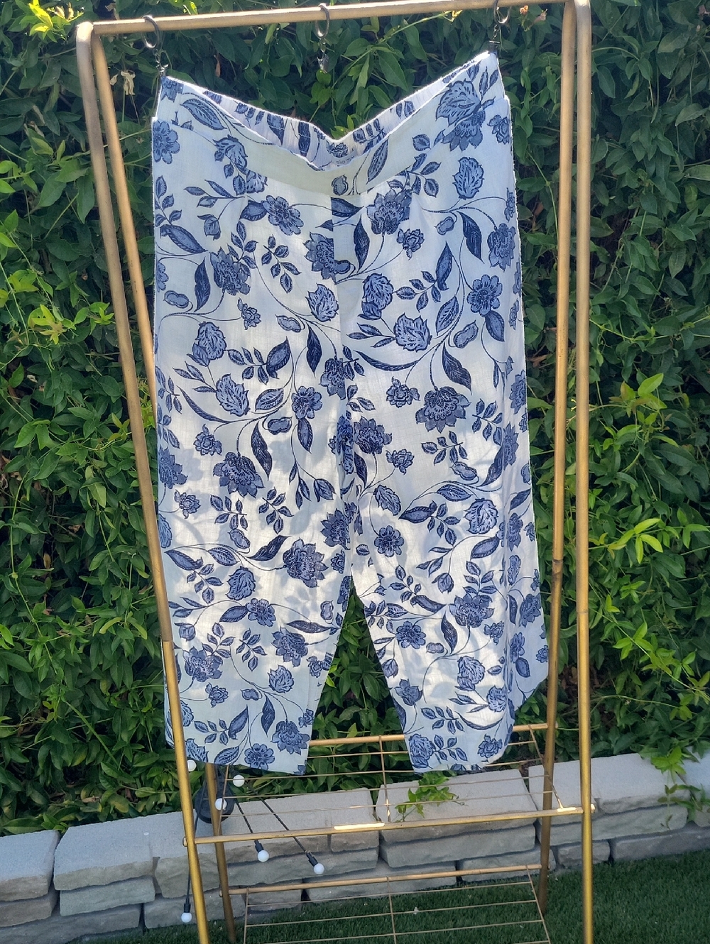 Floral Print Linen Blend Wide-Leg Crop/Capri Pants XL